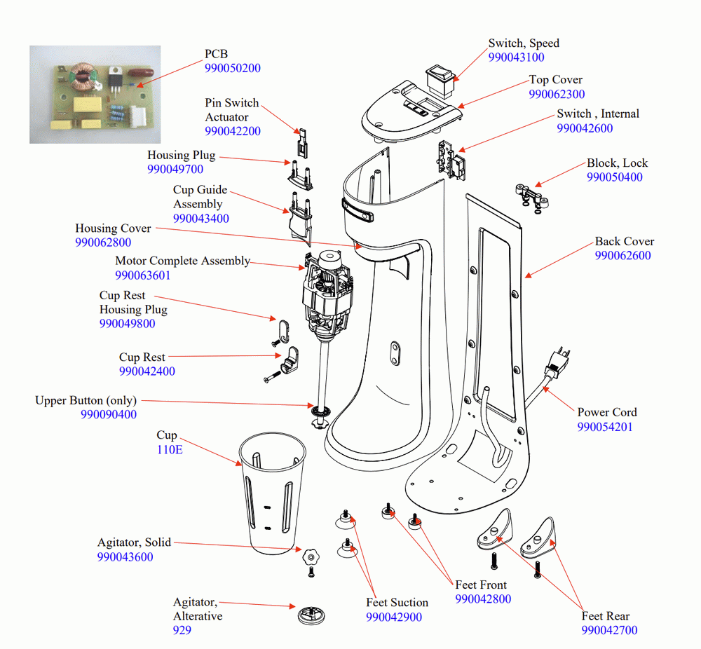 Diagram Diagram and Parts List for HMD200-CCC-B  Hamilton Beach Drink Mixer